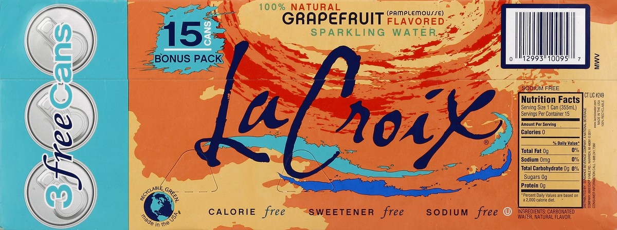slide 6 of 6, La Croix Grapefruit Flavored Sparkling Water, 15 ct; 12 fl oz