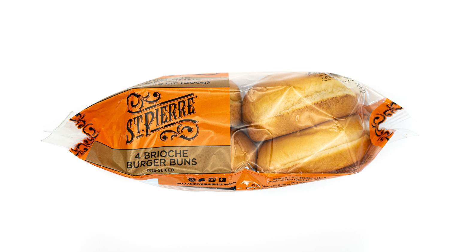 slide 5 of 6, St Pierre Brioche Burger Buns, 4 count, 7 oz, 4 ct
