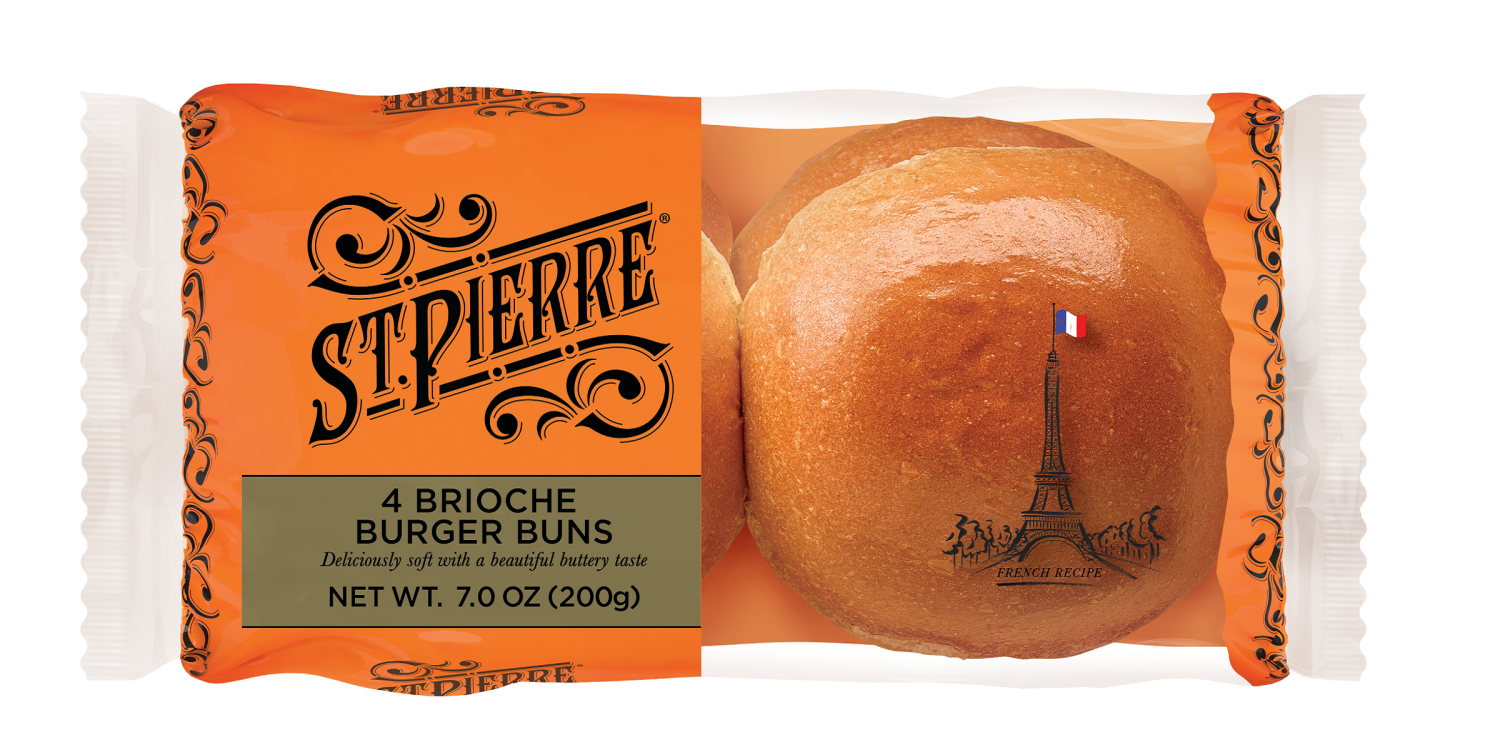 slide 1 of 6, St Pierre Brioche Burger Buns, 4 count, 7 oz, 4 ct