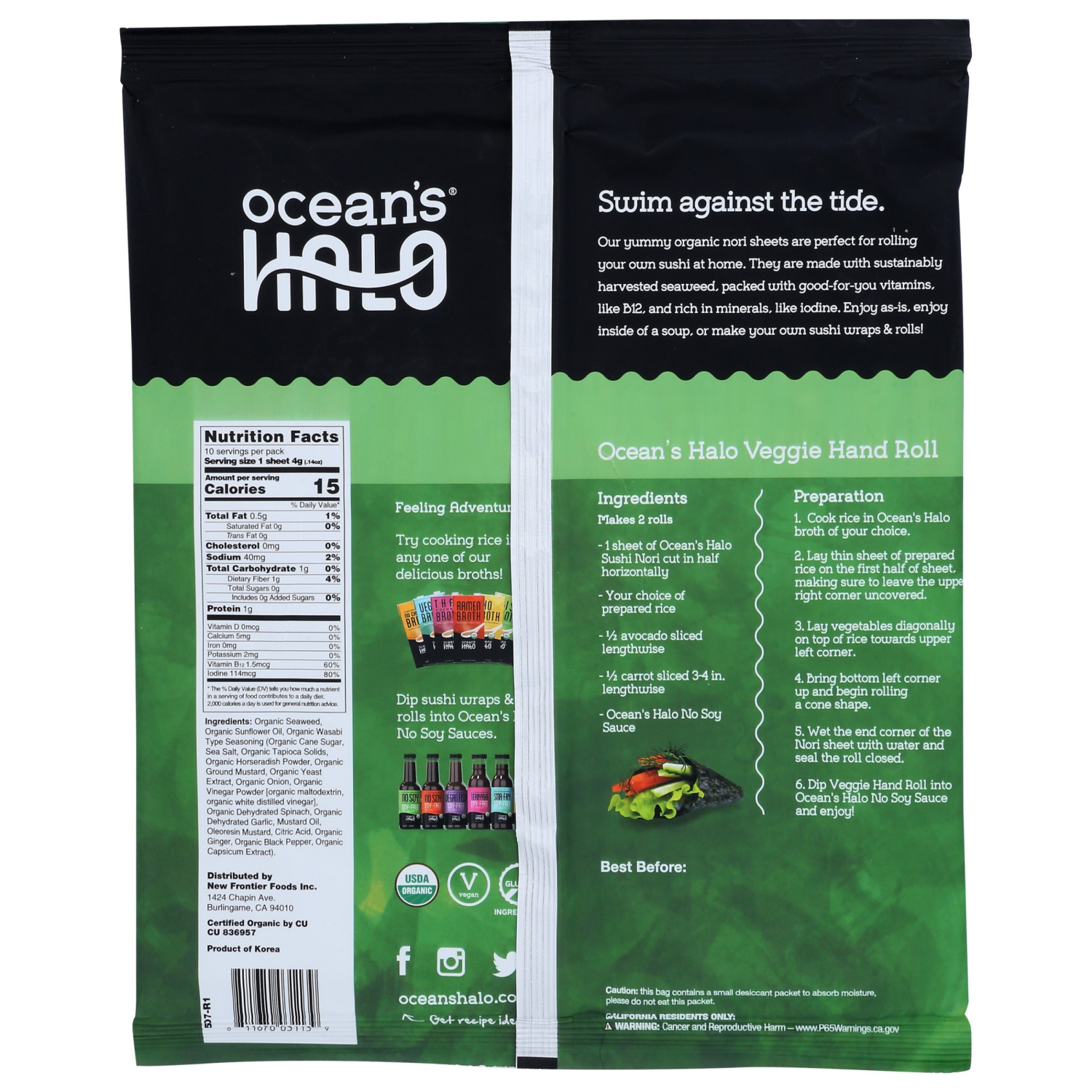 slide 2 of 2, Ocean's Halo Wasabi Style Sushi Nori, 1 oz