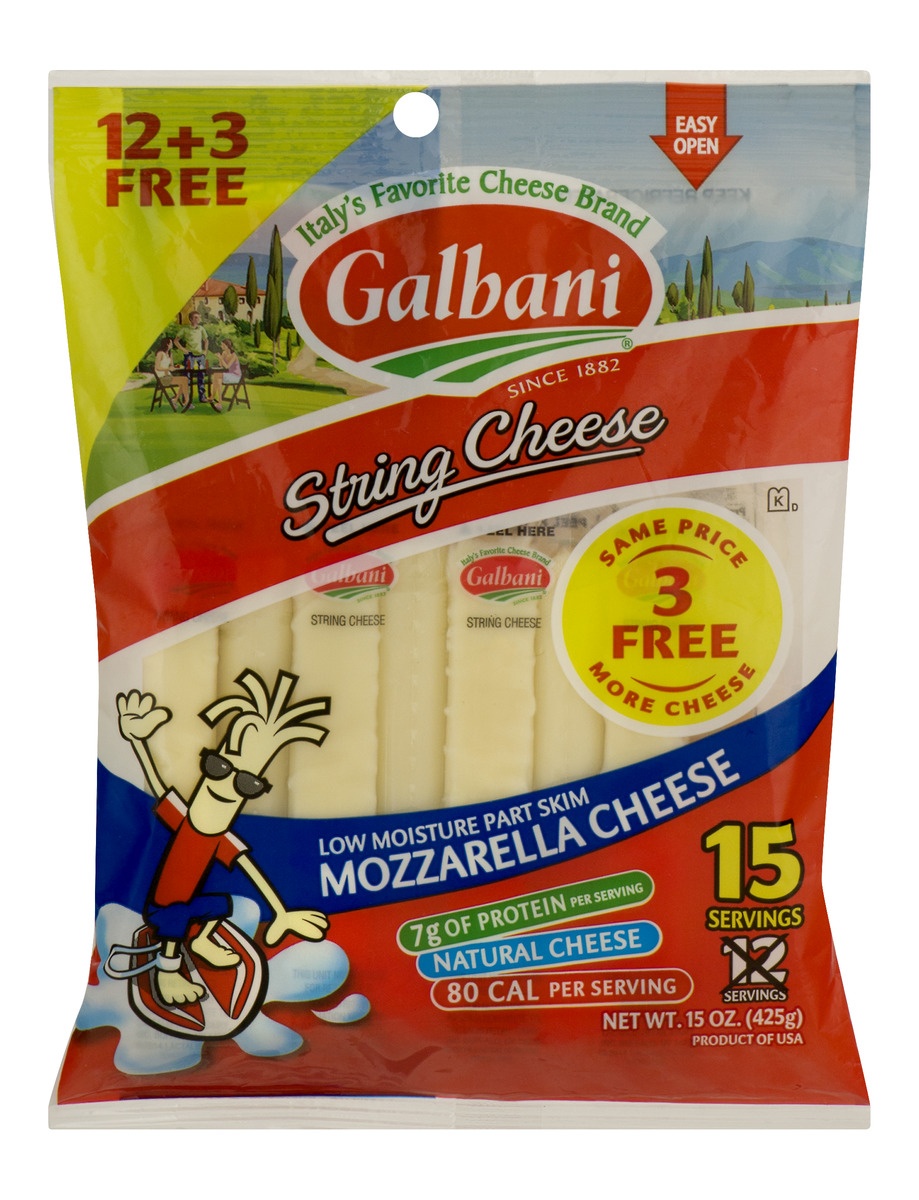 slide 1 of 1, Galbani String Cheese Mozzarella, 15 oz