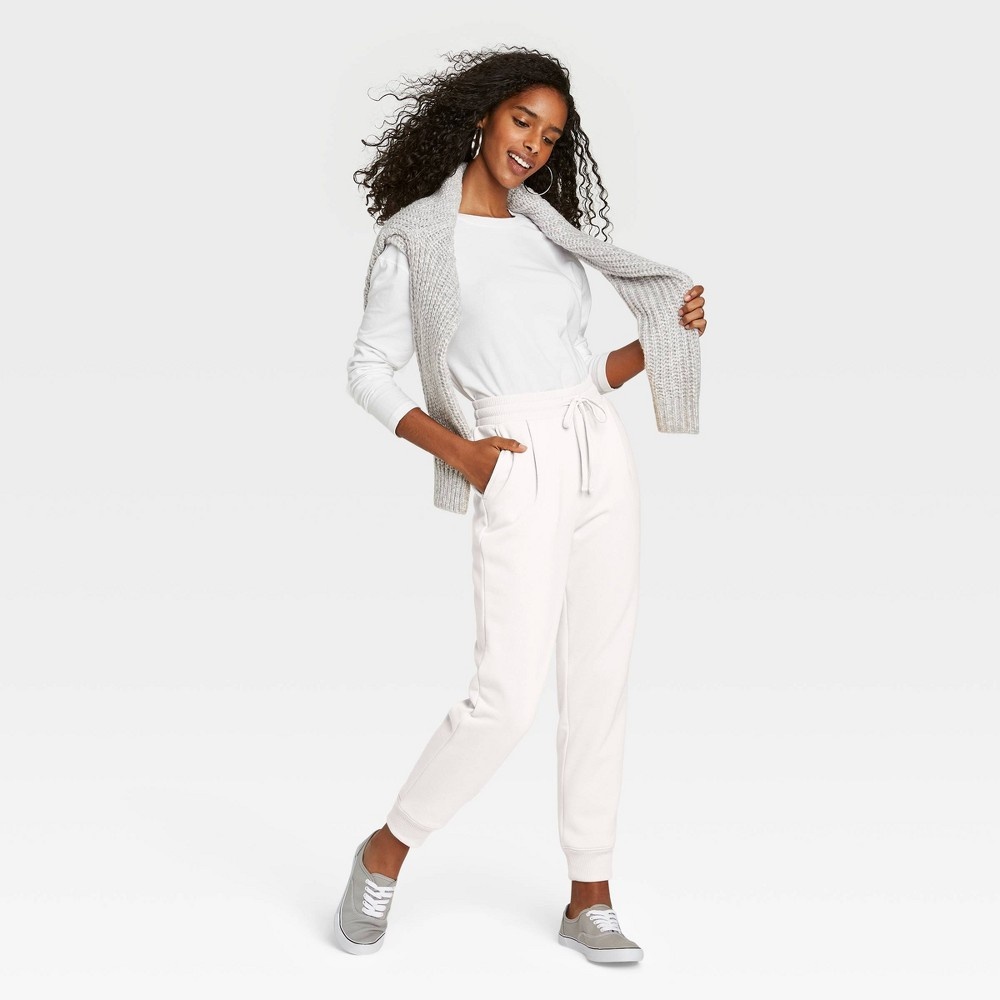 slide 3 of 3, Women's High-Rise Ankle Jogger Pants - A New Day Cream XS, 1 ct