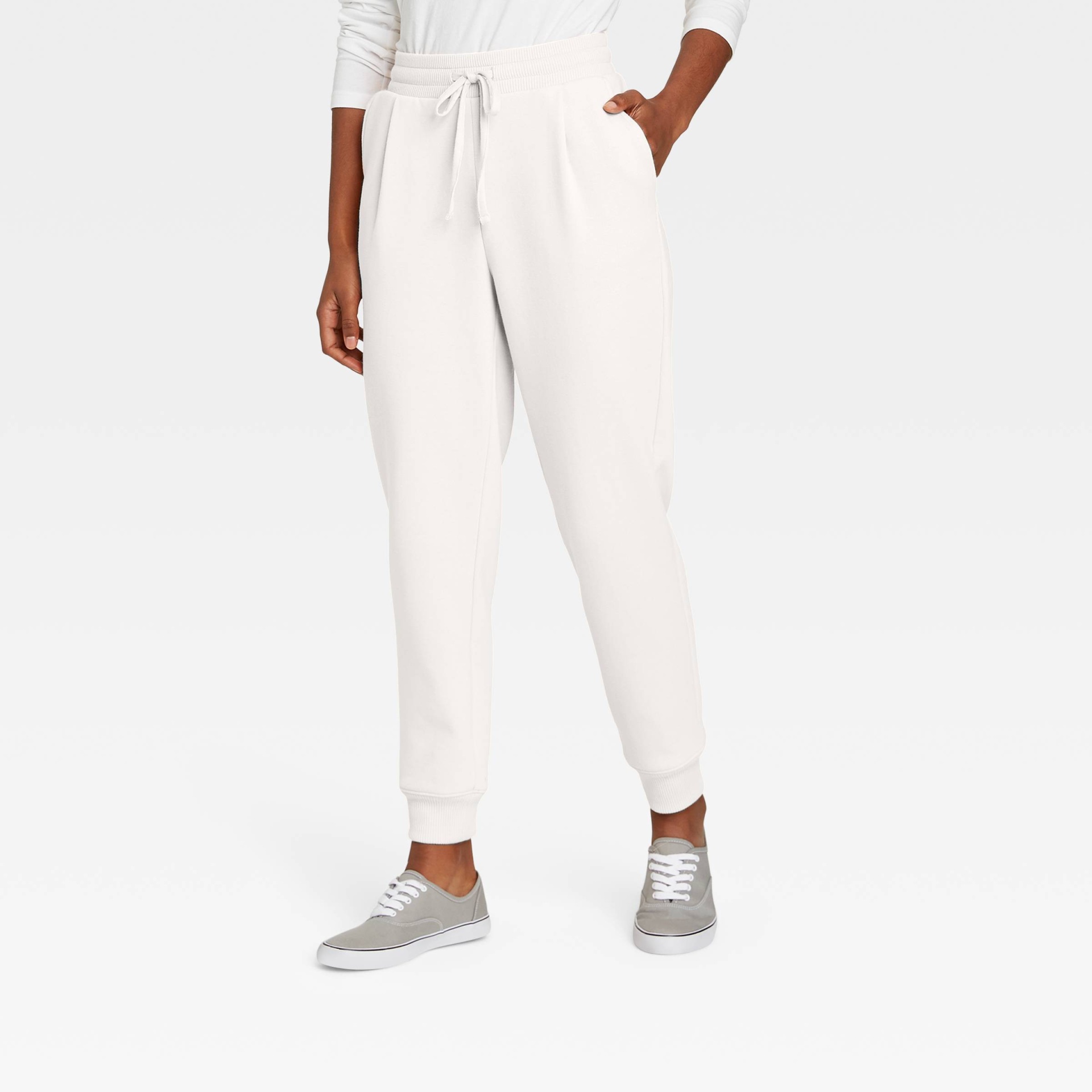slide 1 of 3, Women's High-Rise Ankle Jogger Pants - A New Day Cream XS, 1 ct