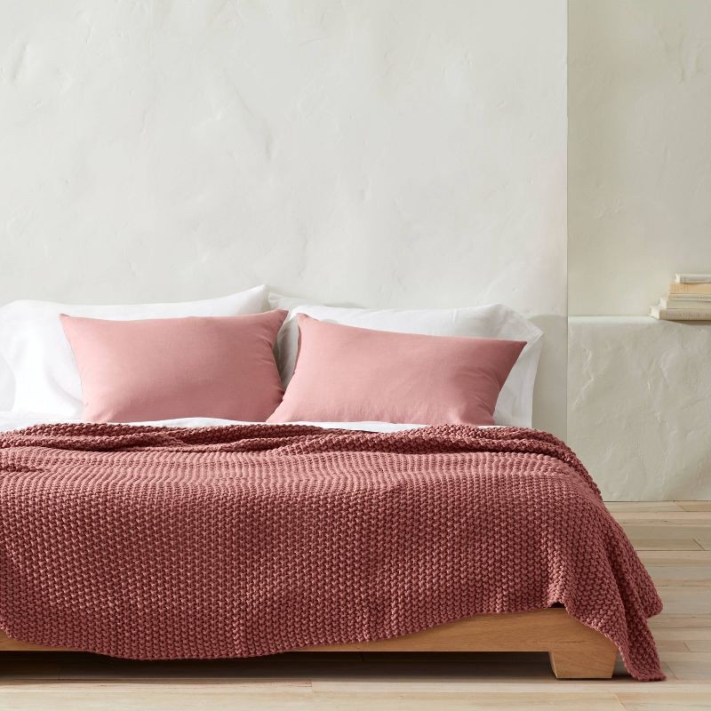 slide 2 of 4, Full/Queen Chunky Knit Bed Blanket Rose - Casaluna™, 1 ct