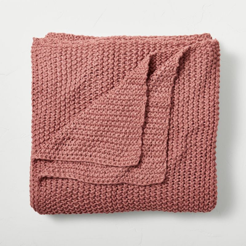 slide 1 of 4, Full/Queen Chunky Knit Bed Blanket Rose - Casaluna™, 1 ct