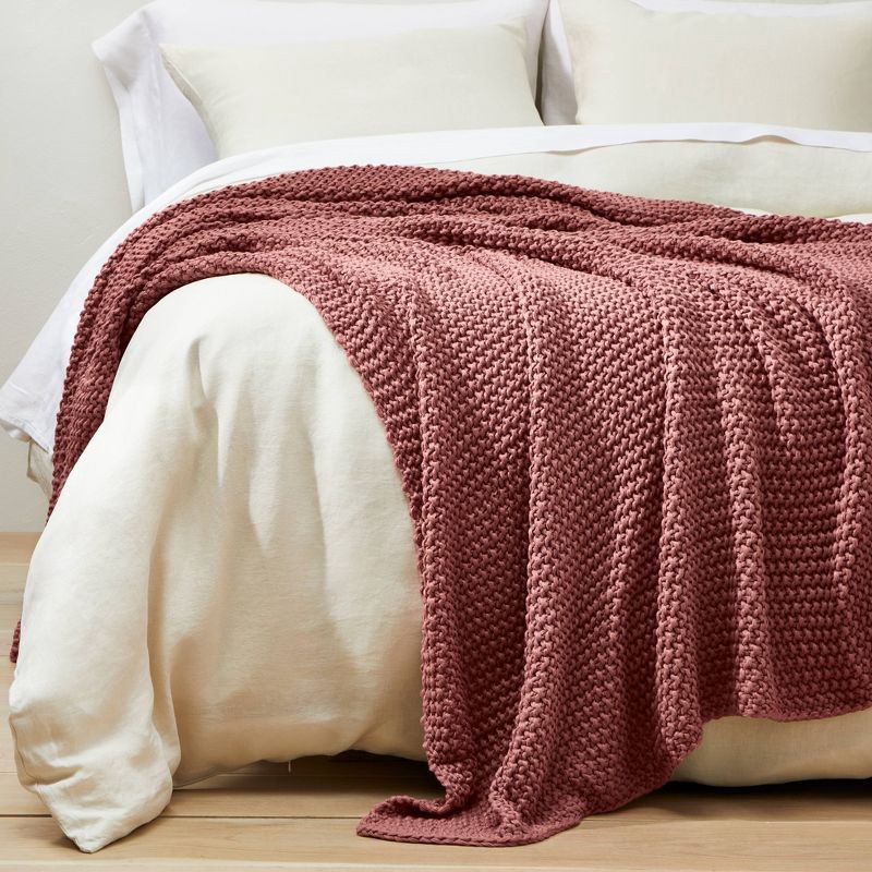 slide 4 of 4, Full/Queen Chunky Knit Bed Blanket Rose - Casaluna™, 1 ct