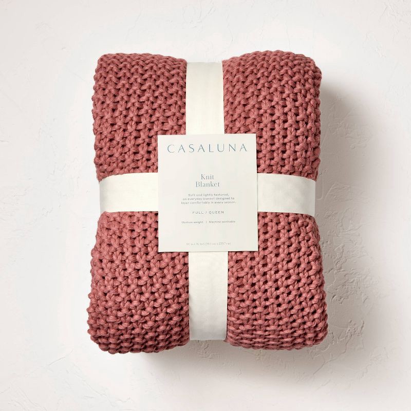 slide 5 of 6, Full/Queen Chunky Knit Bed Blanket Rose - Casaluna™: Acrylic Sweater Knit, Machine Washable, No Style Assigned, 1 ct