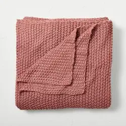 Full/Queen Chunky Knit Bed Blanket Rose - Casaluna™