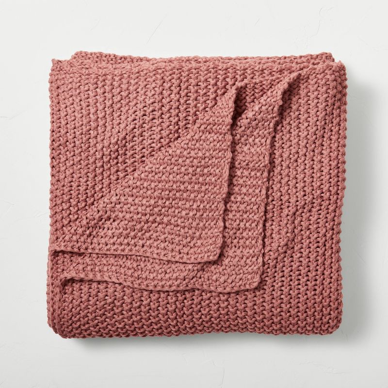 slide 1 of 4, King Chunky Knit Bed Blanket Rose Pink - Casaluna™: Acrylic Sweater Knit, Machine Washable, All Ages, 1 ct