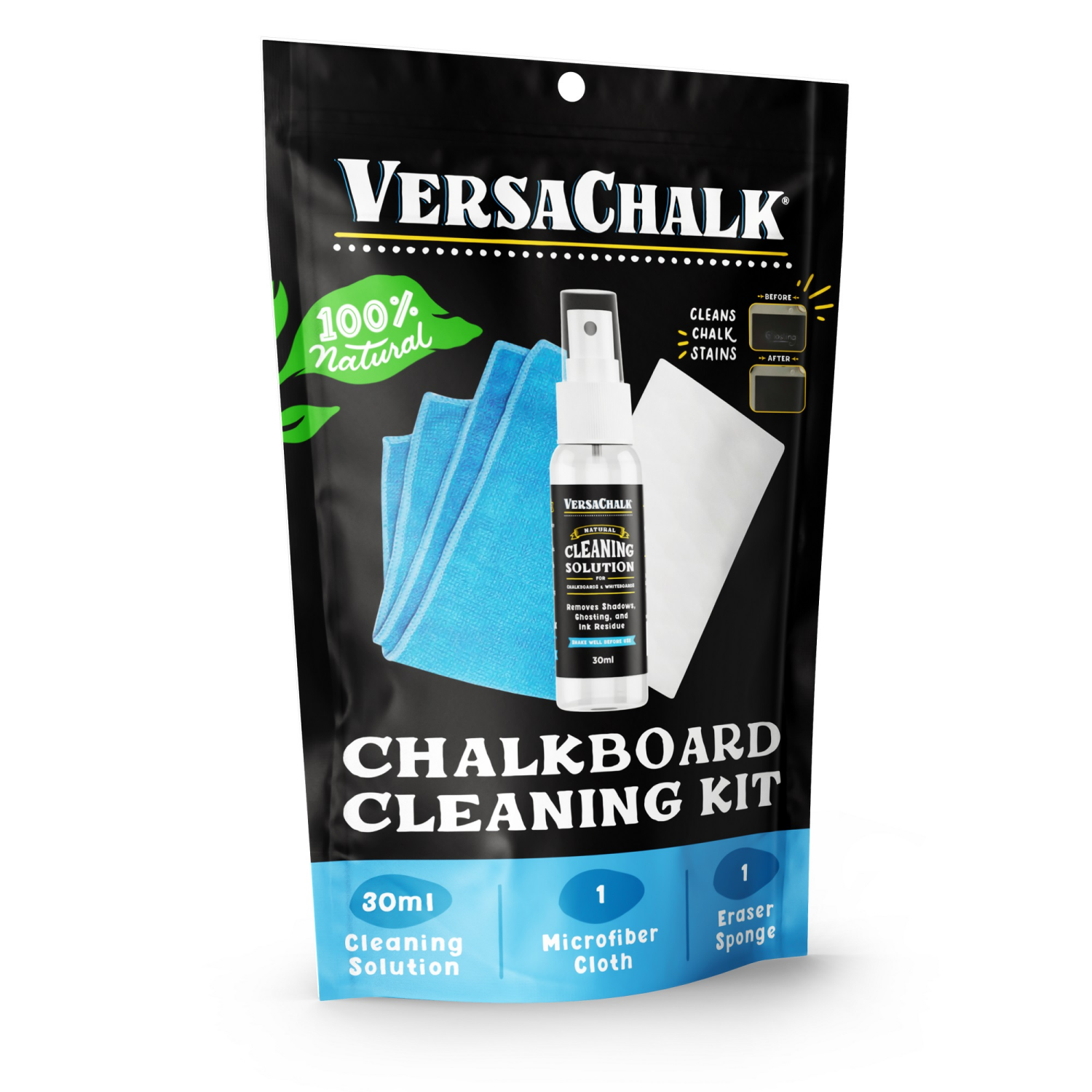 slide 1 of 1, VersaChalk Chalkboard Cleaner & Eraser Kit, 30mL, 30 ml