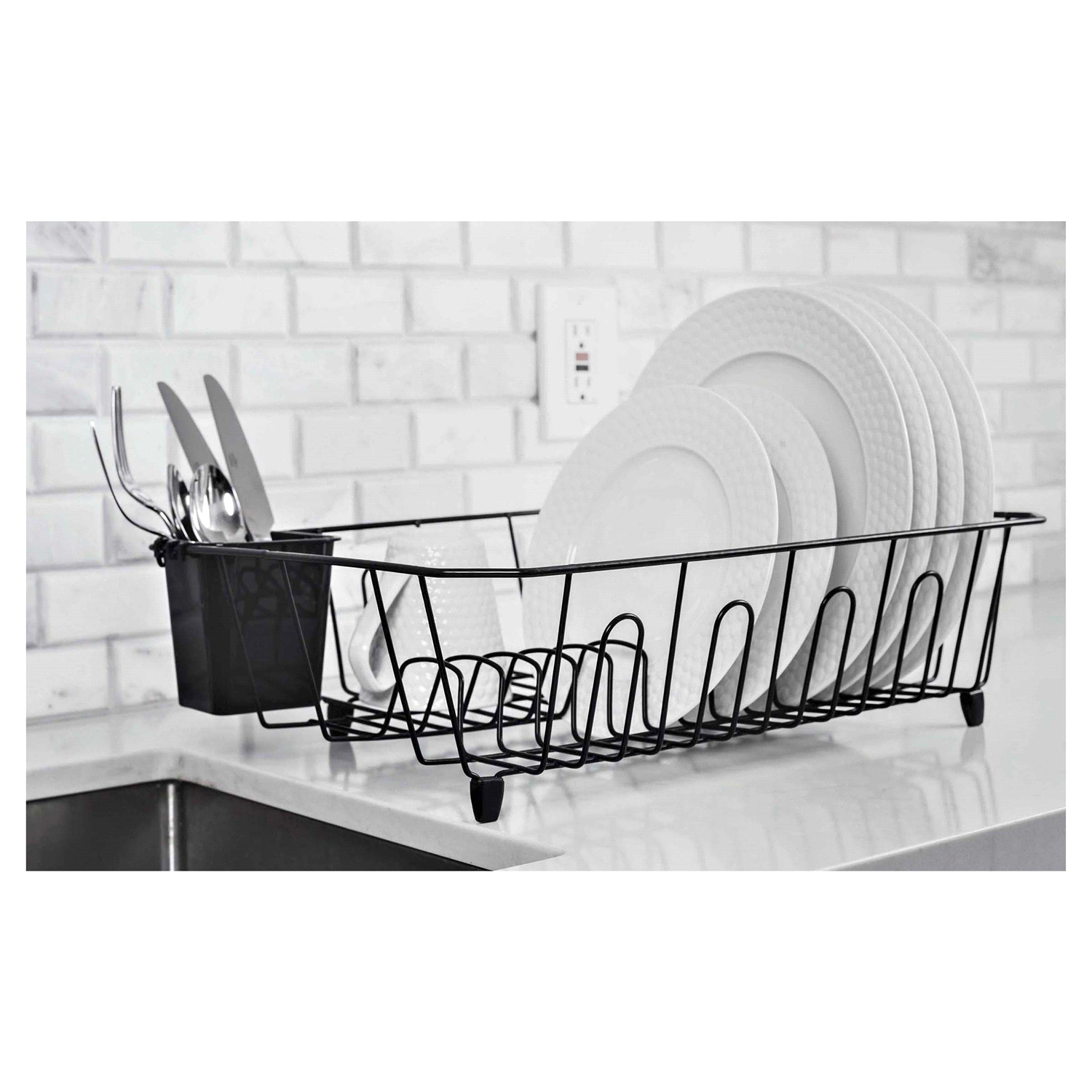 slide 2 of 4, Real Home Innovations Real Home Large Dish Drainer-Black, LG