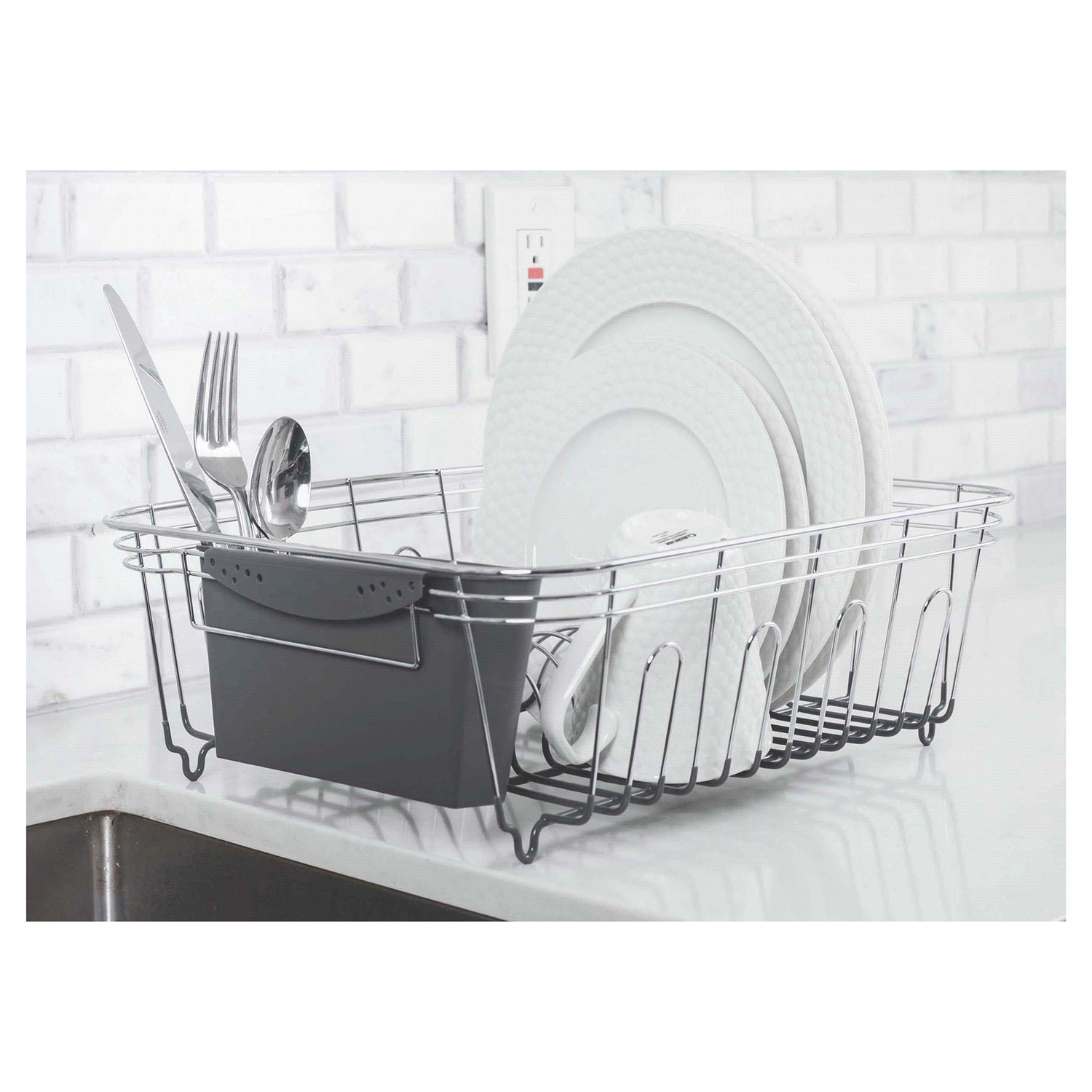 slide 2 of 5, Real Home Innovations Sinkware Chrome & Grey Small Deluxe Dish Drainer 1 ea, 1 ct