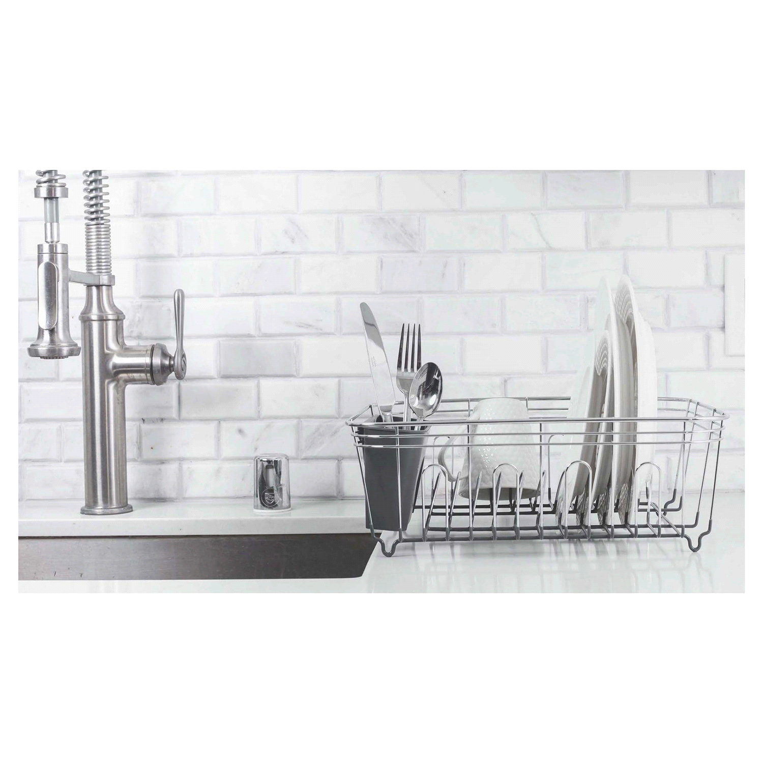 slide 3 of 5, Real Home Innovations Sinkware Chrome & Grey Small Deluxe Dish Drainer 1 ea, 1 ct