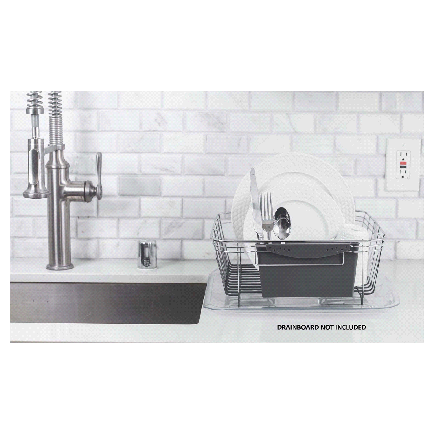 slide 4 of 5, Real Home Innovations Sinkware Chrome & Grey Small Deluxe Dish Drainer 1 ea, 1 ct