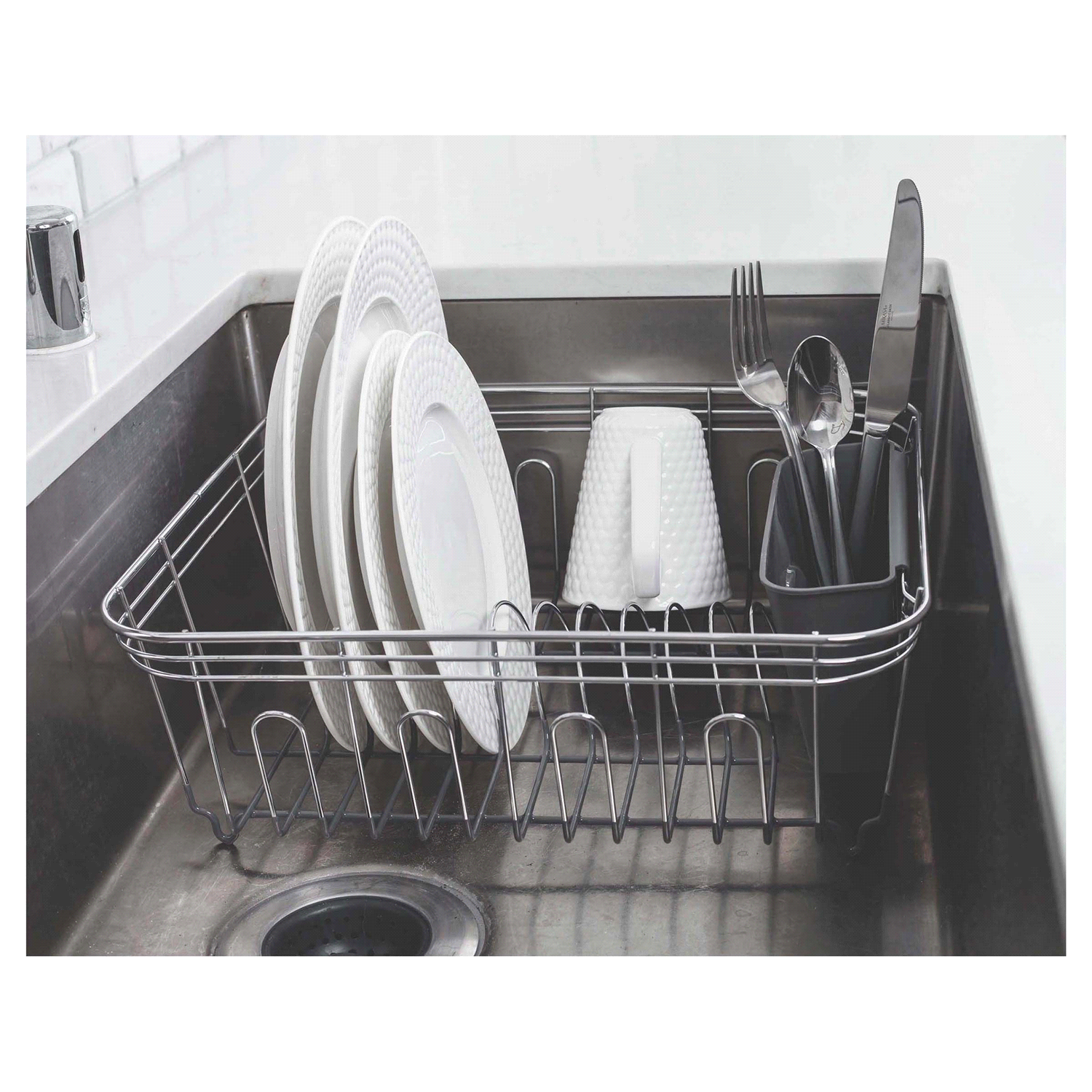 slide 5 of 5, Real Home Innovations Sinkware Chrome & Grey Small Deluxe Dish Drainer 1 ea, 1 ct