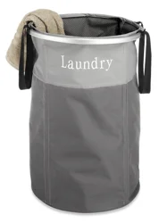 Whitmor Real Home KD Folding Laundry Hamper Grey and Natural Color