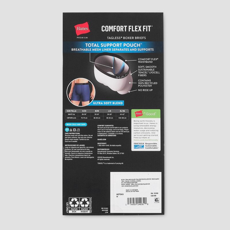 slide 6 of 6, Hanes Premium Men's 3pk Boxer Briefs with Anti Chafing Total Support Pouch - Blue/Black/Red XL, 3 ct