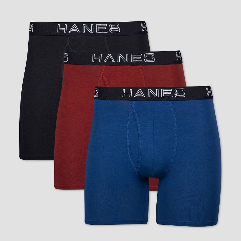 Hanes Premium Men's 3pk Boxer Briefs with Anti Chafing Total Support Pouch  - Blue/Black/Red XL 3 ct