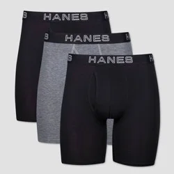 Hanes Premium Men's Long Leg Boxer Briefs with Anti Chafing Total Support Pouch 3pk - Black/Gray XL