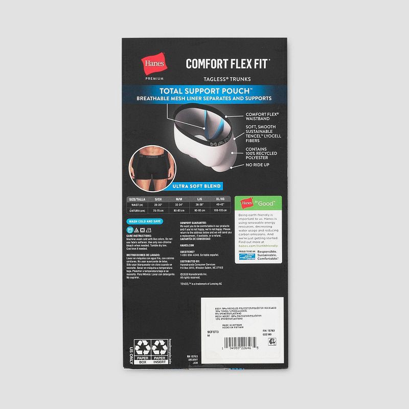 slide 3 of 7, Hanes Premium Men's 3pk Trunks with Anti Chafing Total Support Pouch - Black/Gray XL, 3 ct