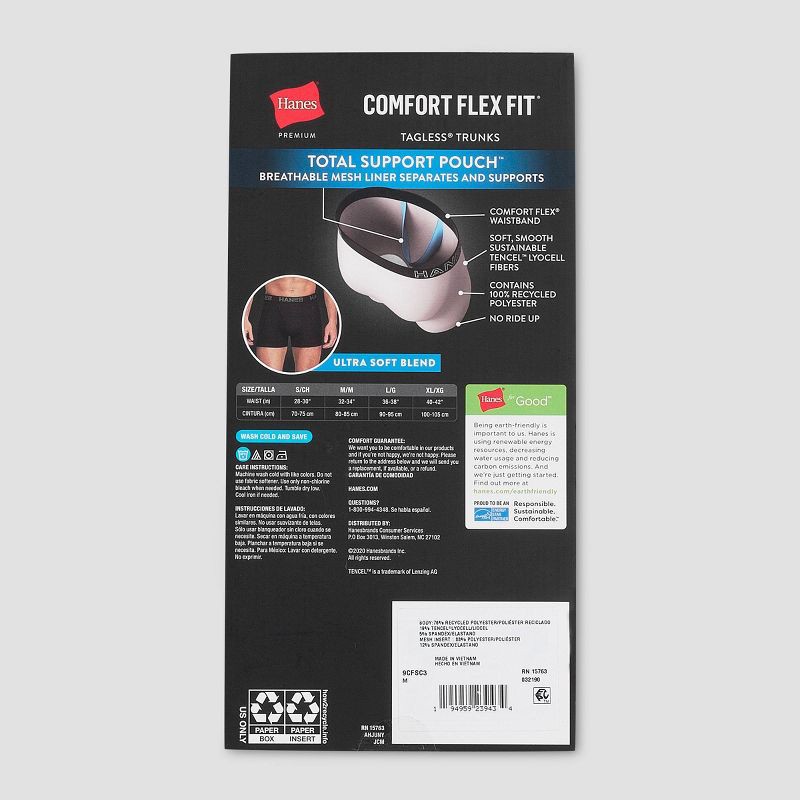 slide 3 of 6, Hanes Premium Men's 3pk Trunks with Anti Chafing Total Support Pouch - Blue L, 3 ct