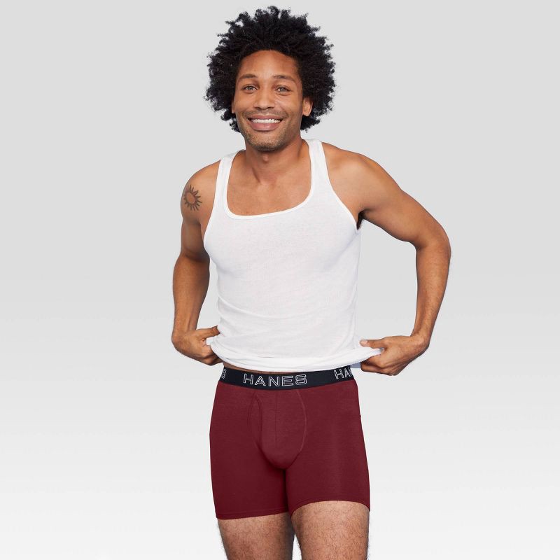 slide 6 of 6, Hanes Premium Men's 3pk Trunks with Anti Chafing Total Support Pouch - Blue XL, 3 ct