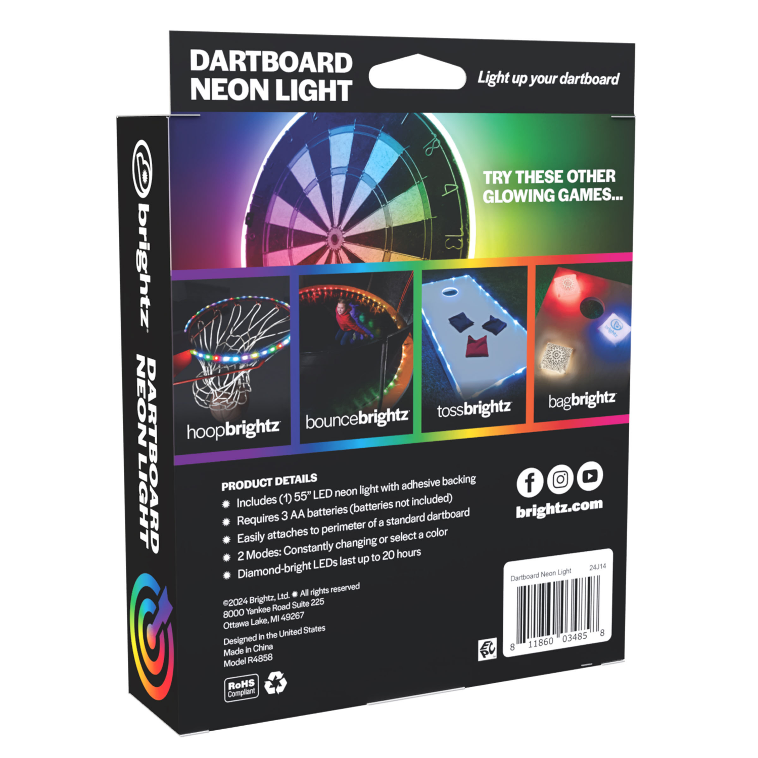 slide 5 of 6, BRIGHTZ Neon Dartboard Light Kit - Morph through the Rainbow or Select a Color, 1 ct