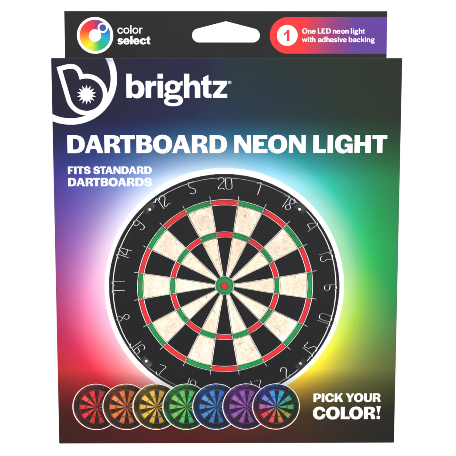 slide 1 of 6, BRIGHTZ Neon Dartboard Light Kit - Morph through the Rainbow or Select a Color, 1 ct