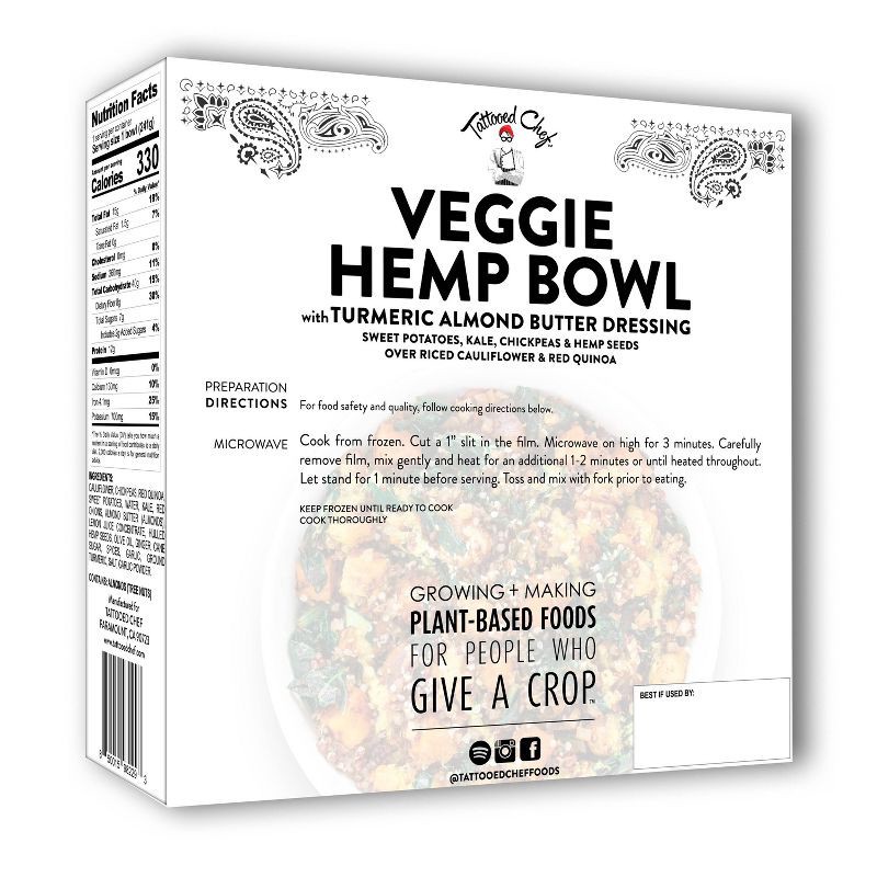 Tattooed Chef Gluten Free and Vegan Frozen Veggie Hemp Bowl 8.5oz 8.5