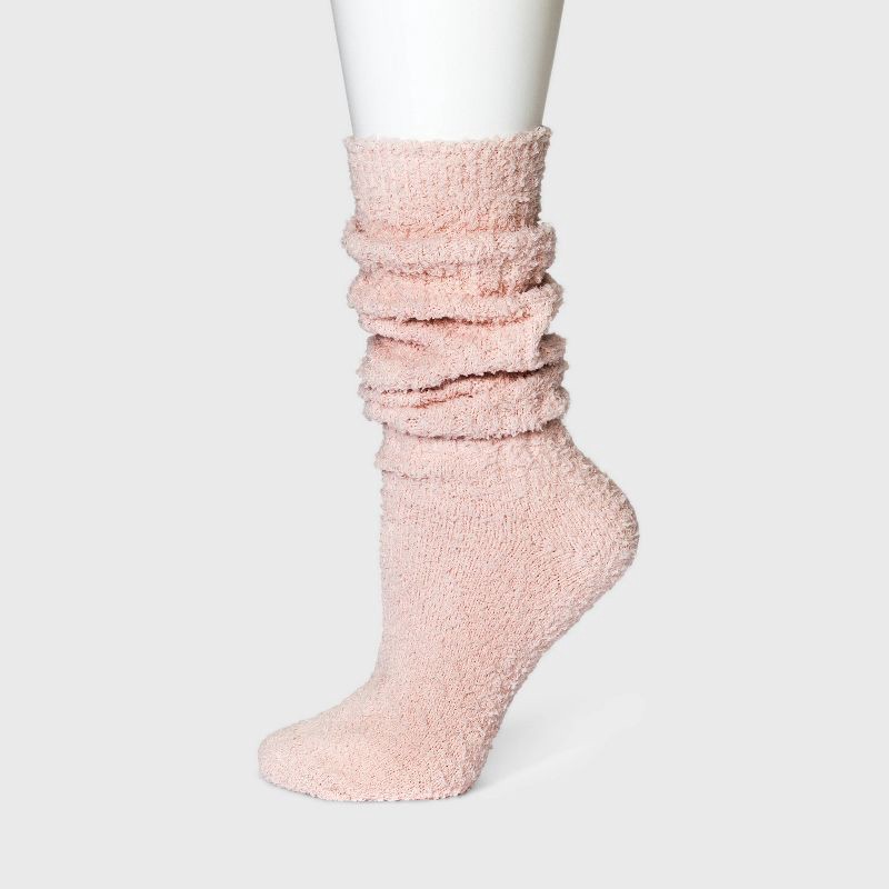 slide 2 of 3, Women's Cozy Slouch Crew Socks - Universal Thread™ Pink 4-10, 1 ct