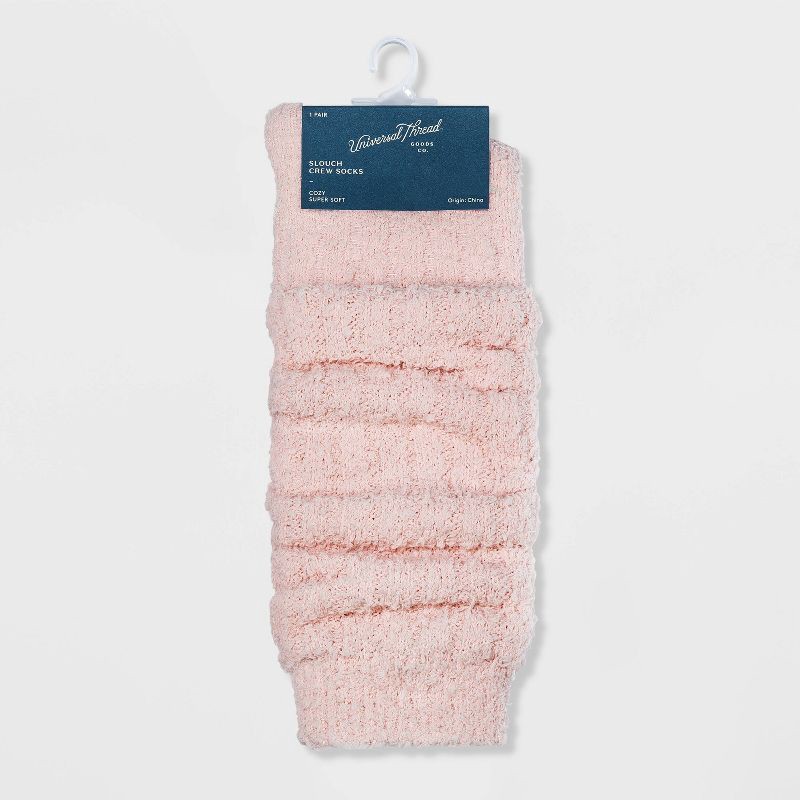 slide 3 of 3, Women's Cozy Slouch Crew Socks - Universal Thread™ Pink 4-10, 1 ct