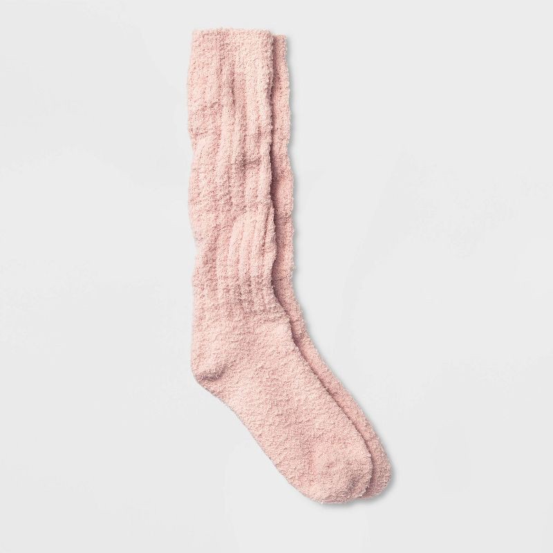 slide 1 of 3, Women's Cozy Slouch Crew Socks - Universal Thread™ Pink 4-10, 1 ct