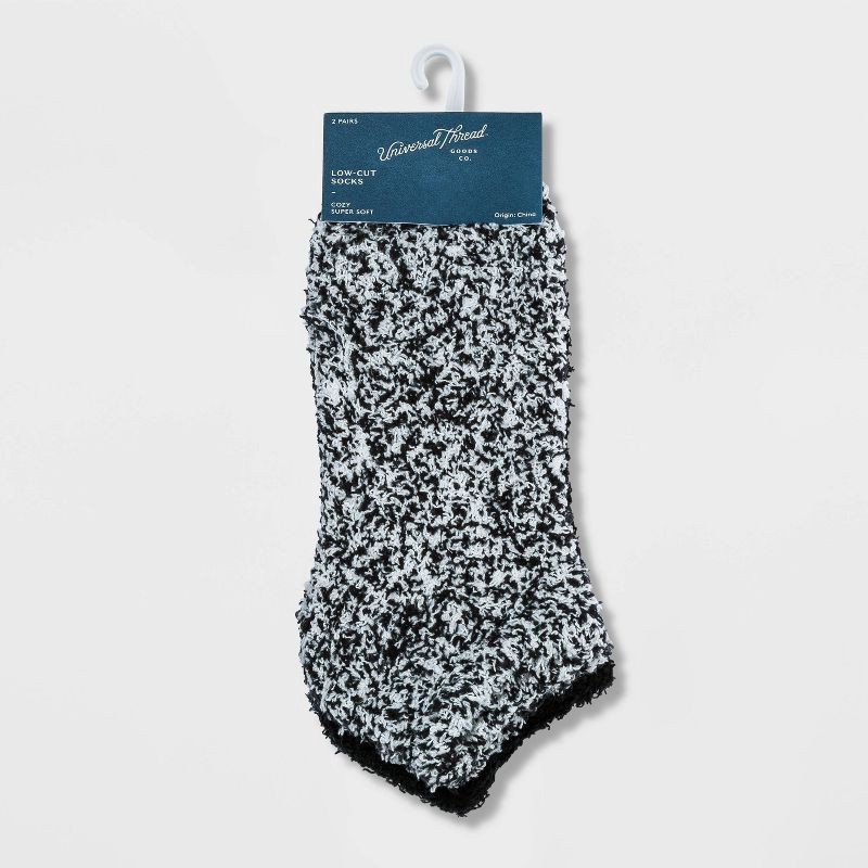 slide 2 of 2, Women's 2pk Cozy Marled Low Cut Socks - Universal Thread™ Black/Gray 4-10, 2 ct