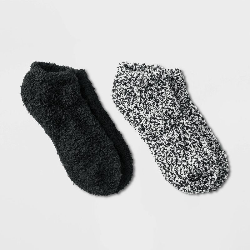 slide 1 of 2, Women's 2pk Cozy Marled Low Cut Socks - Universal Thread™ Black/Gray 4-10, 2 ct