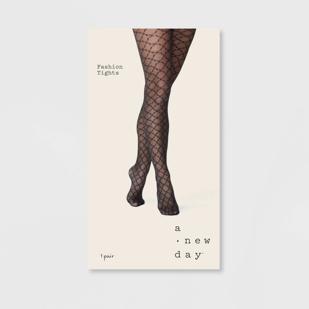 slide 2 of 2, Women's Tile Pattern Tights - A New Day Black L/XL, 1 ct
