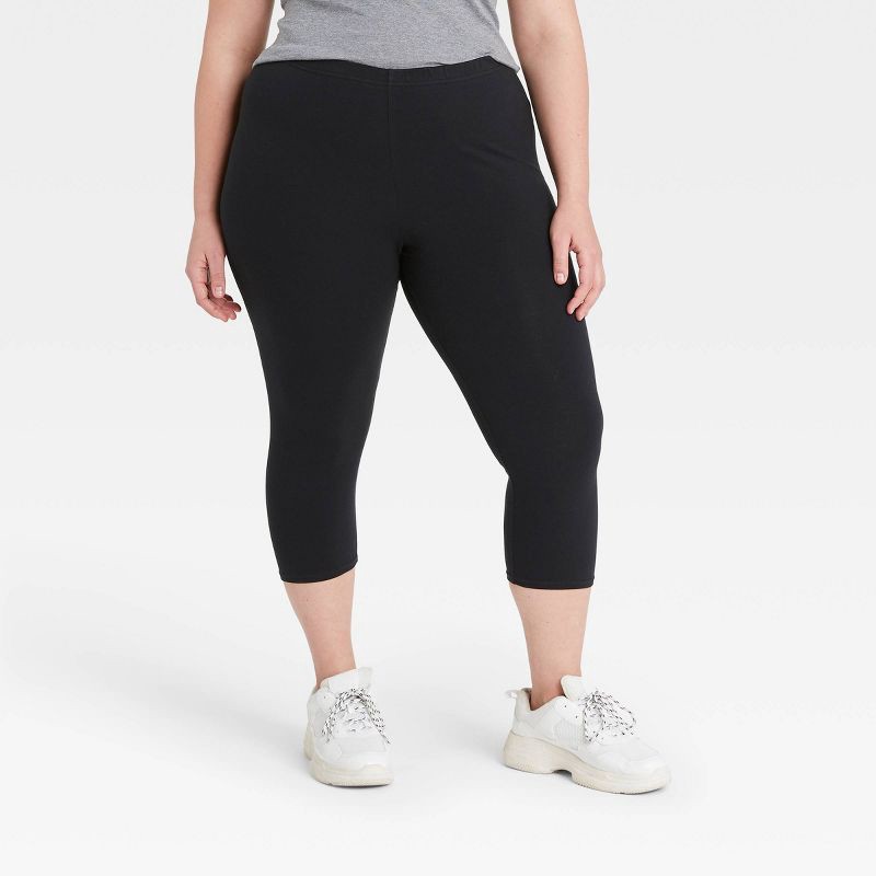 slide 1 of 2, Women's Plus Size Cotton Capri Leggings - Xhilaration™ Black 1X, 1 ct