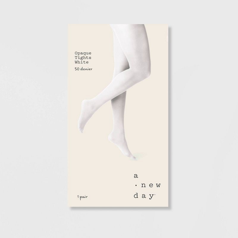 slide 2 of 2, Women's 50D Opaque Tights - A New Day™ White M/L: High Waisted, Tagless, Nylon-Spandex Blend, 1 ct