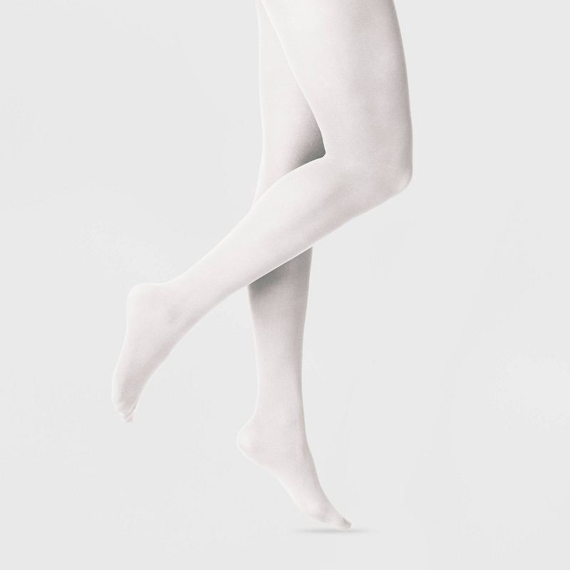 slide 1 of 2, Women's 50D Opaque Tights - A New Day™ White M/L: High Waisted, Tagless, Nylon-Spandex Blend, 1 ct