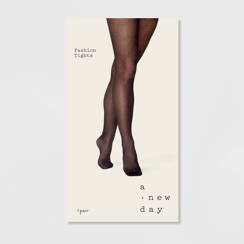 slide 2 of 2, Women's Basketweave Pattern Tights - A New Day Black M/L, 1 ct