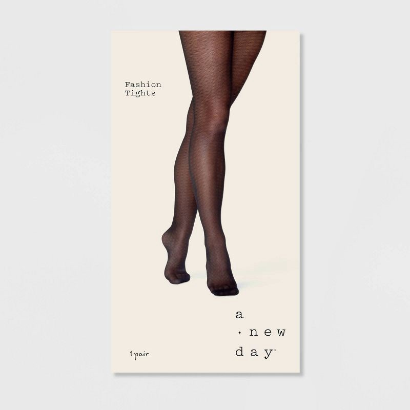 slide 2 of 2, Women's Plus Size Basketweave Pattern Tights - A New Day™ Black 1X/2X: Sheer High Waisted Knit Hosiery, Hand Wash, 1 ct