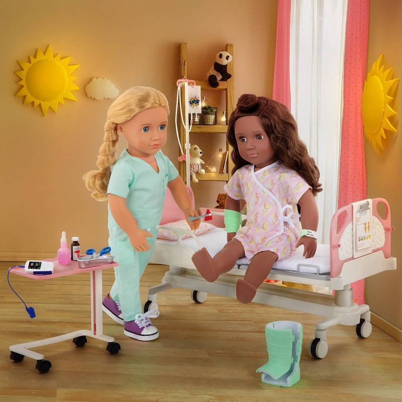 slide 3 of 8, Our Generation Adjustable Hospital Bed & Doctor Set for 18" Dolls - Get Well Bed, 1 ct