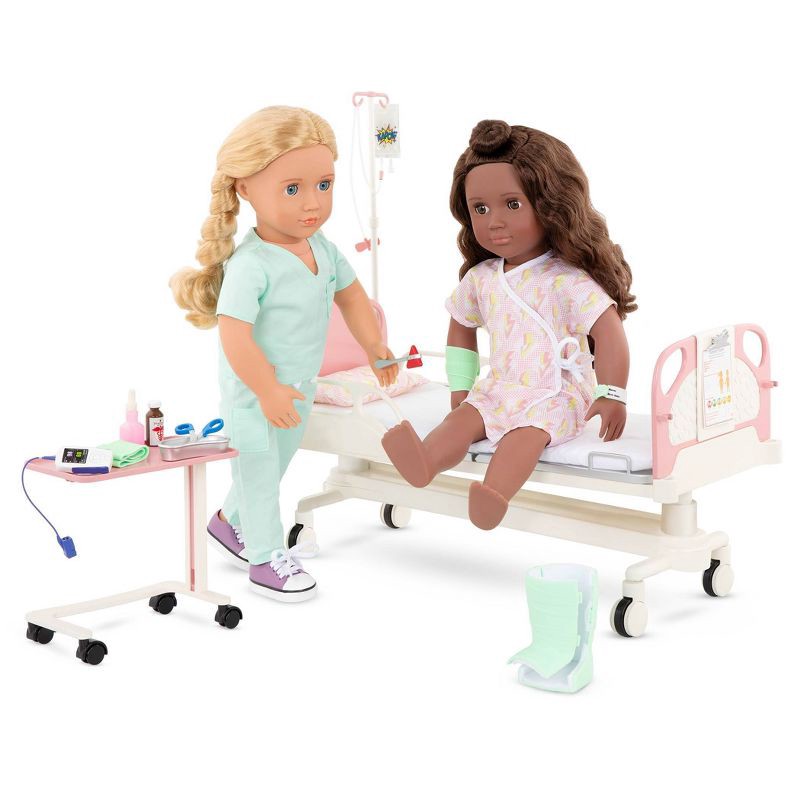 slide 7 of 8, Our Generation Adjustable Hospital Bed & Doctor Set for 18" Dolls - Get Well Bed, 1 ct