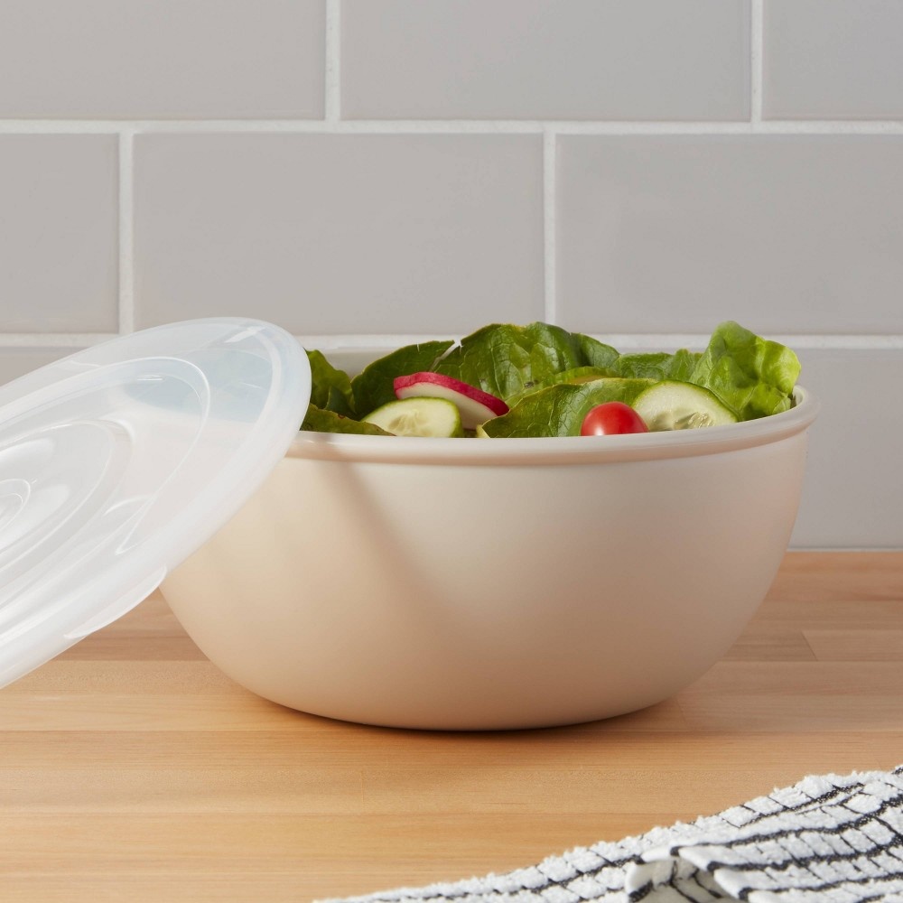 slide 2 of 3, 78oz Plastic Serving Bowl with Lid Gray - Room Essentials, 1 ct