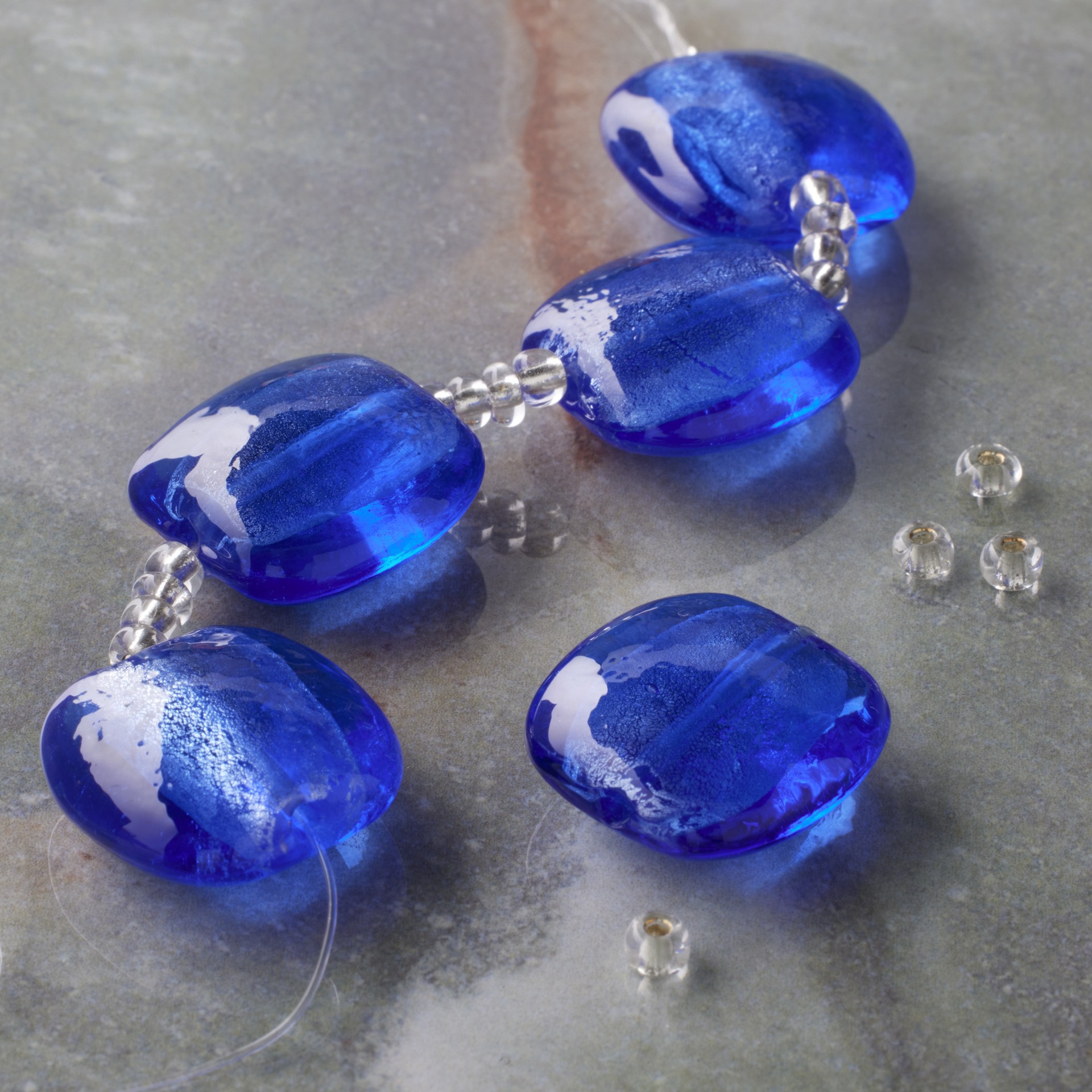 slide 2 of 3, Blue Lampwork Glass Puffed Coin Beads By Bead Landing, 19mm to 21mm