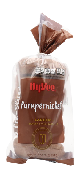 slide 1 of 1, Hy-Vee Pumpernickel Bagel, 16 oz