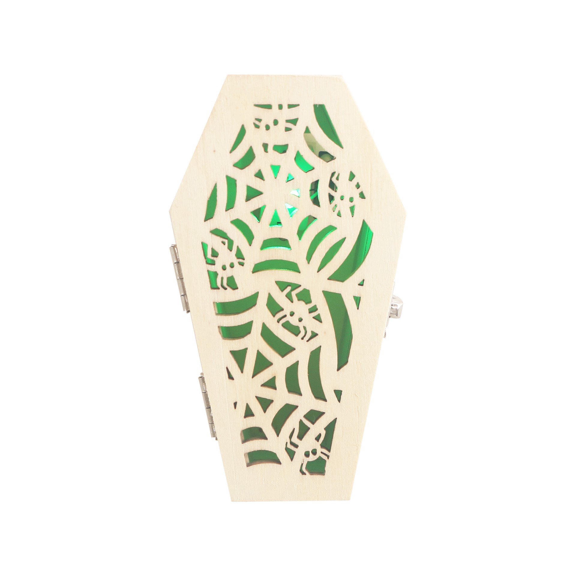 slide 3 of 4, Mini Spiders & Web Coffin Diy Led Wood Decor By Make Market, 2.3 in x 1.5 in x 4.4 in