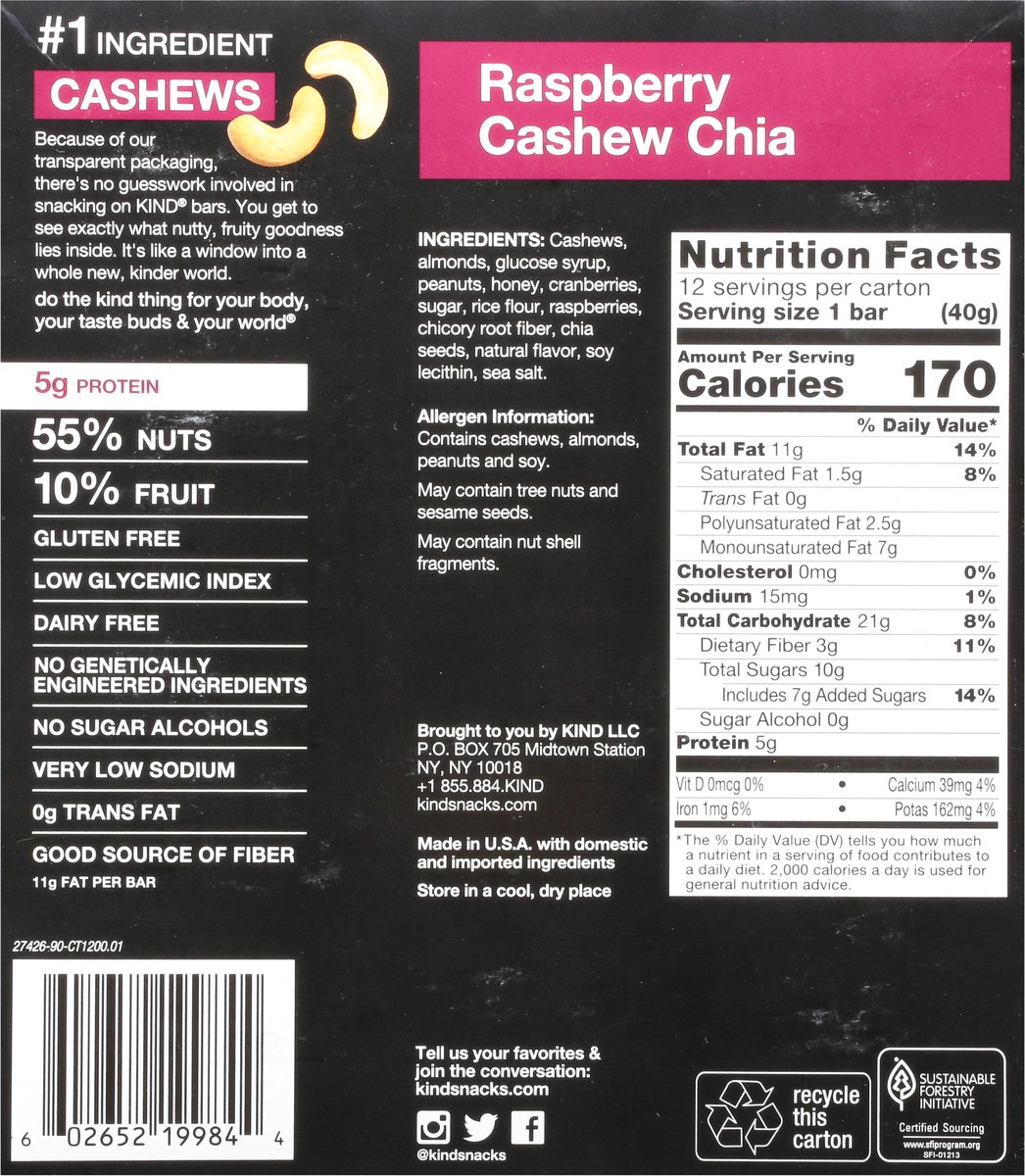 slide 5 of 9, KIND Gluten Free 12 Pack Raspberry Cashew Chia Bars 12 ea, 12 ct