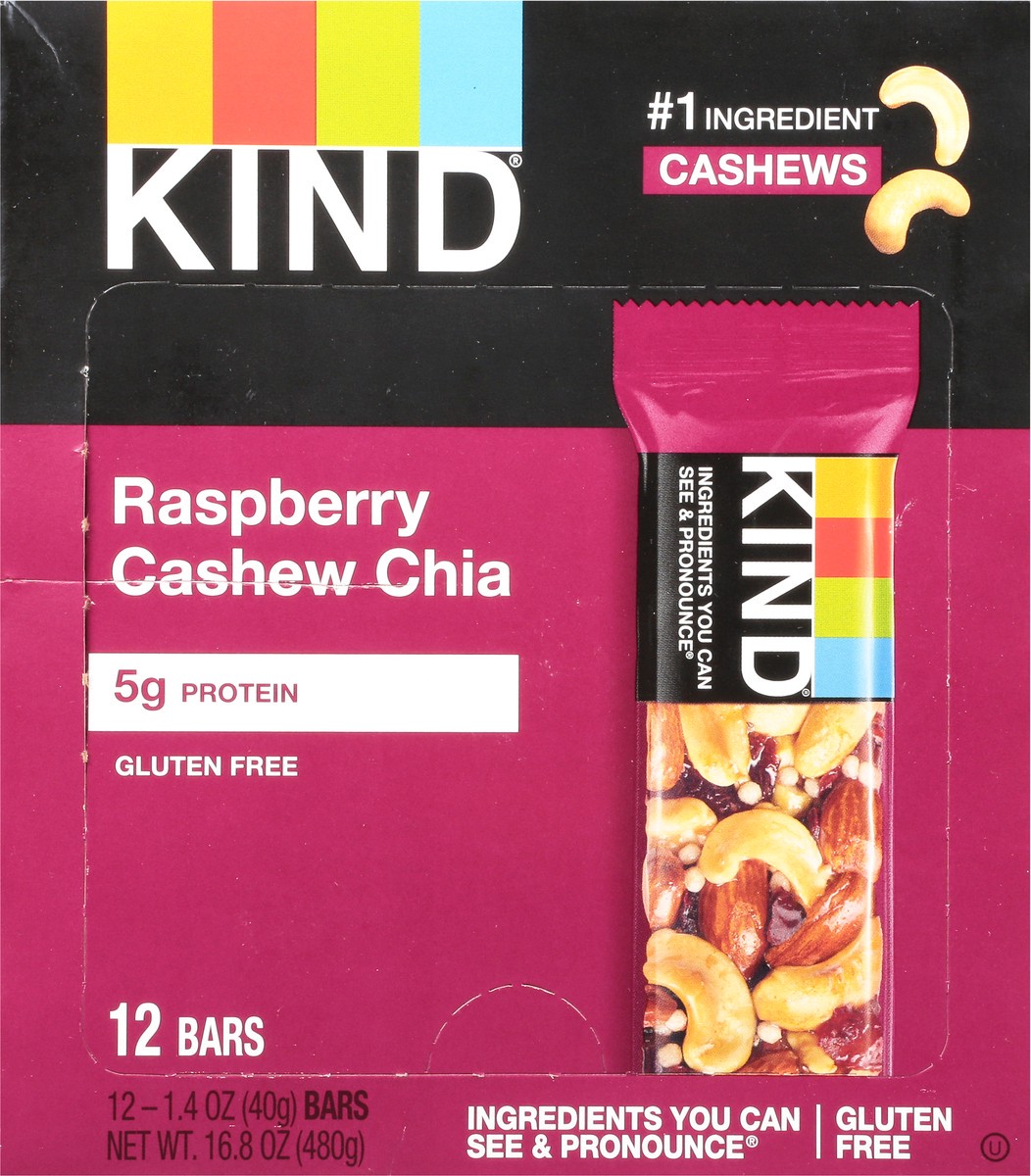 slide 6 of 9, KIND Gluten Free 12 Pack Raspberry Cashew Chia Bars 12 ea, 12 ct