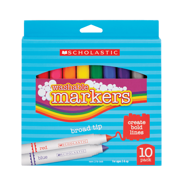 slide 1 of 1, Scholastic Washable Markers, Broad Tip, Assorted Colors, Pack Of 10, 10 ct