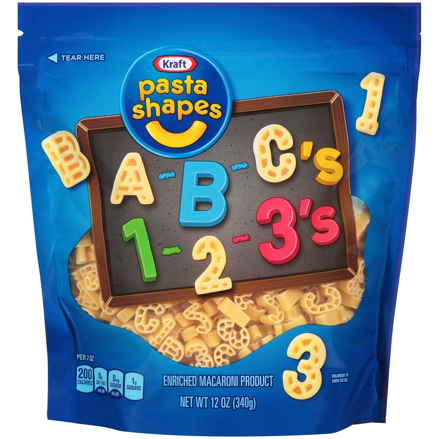 slide 1 of 1, Kraft Pasta Shapes ABC's & 123's, 12 oz